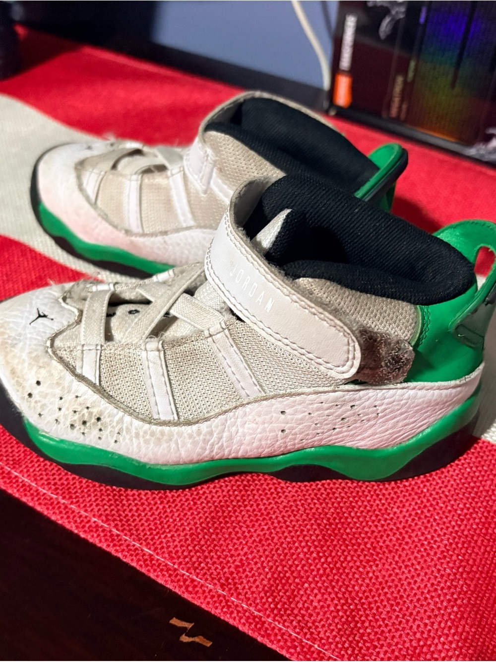 Jordan Kids White, Green & Black Hook-and-Loop Sneakers